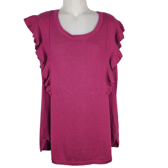 Isaac Mizrahi Live Womens Sweater Flutter M Sleeve Pullover Scoop Neck Knit Pink - Picture 1 of 9